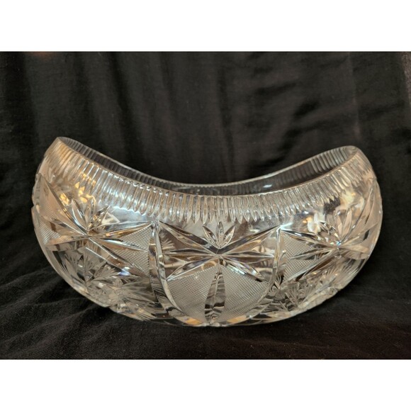 Lead Crystal Canoe Boat Shaped Lenox Looking Bowl Star Pattern - Picture 1 of 5